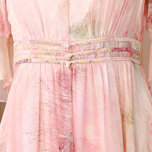 OLJ High-End-Marke Kleid für Frauen 2025 Sommer Neues Blumenchiffon High-End-Temperament schlanker Pendlerrock Rosa 2xl 125-135jin [Jin gleich 0,5 kg]