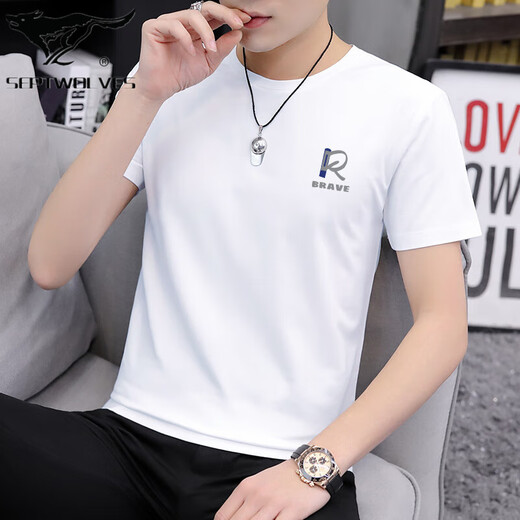 
Seven Wolf Ice Silk Modal Men's Short Sleeve T-Shirt Summer 2025 New Fashion High-end T-Sleeve T-Shirt Top Men's Clothes D1423 White M 100Jin[Jin equals 0.5 kg]-110Jin[Jin equals 0.5 kg]