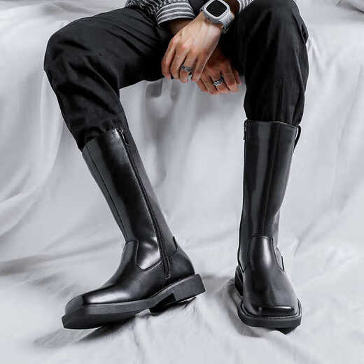 Wahre westliche Cowboy -Stiefel Männer Martin Boots Herren trendige Stiefel High Stiefel Knights Horse Boots Motorrad Cowboy Boots Mongolische Stiefel 15911 Black 38