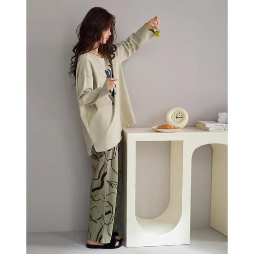 Sangqin-Pyjama für Frauen im Frühling und Herbst Langarm 2025 Neue Stile für Herbst und Winter können außerhalb der Heimkleidung XB9930 MODEL M getragen werden