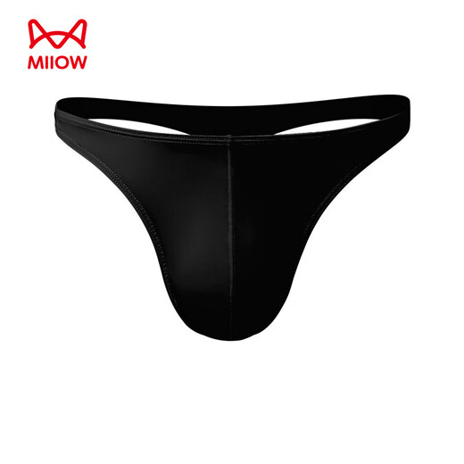 MiiOW Men's Low Waist U-convex Stretch Tight Sexy T-Pants Ice Silky T-Pants Cool Breathable T-Pants Sports Black 3 Pairs L