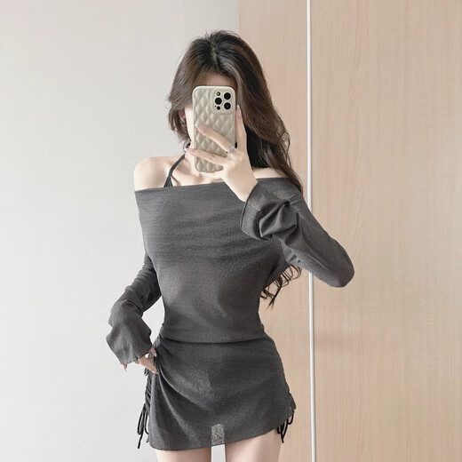 Fu Jian sun protection swimsuit women's three-piece bikini seaside resort style split boxer cover-up sexy pure desire hot spring swimsuit black and gray three-piece suit one size fits all 75-125 Jin Jin is equal to 0.5 kg