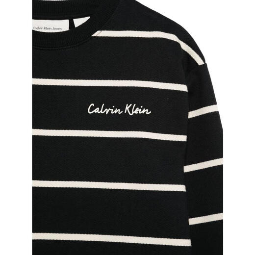 Calvin Klein Jeans女童圆领棉质横条纹罗纹针织套头毛衣 花色 均码 |10Y