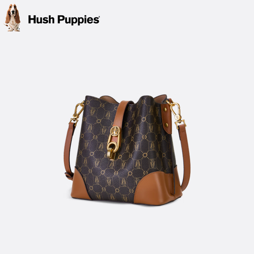 暇步士（Hush Puppies）女包2025新款单肩包经典老花复古包包百搭潮流水桶包七夕节礼物