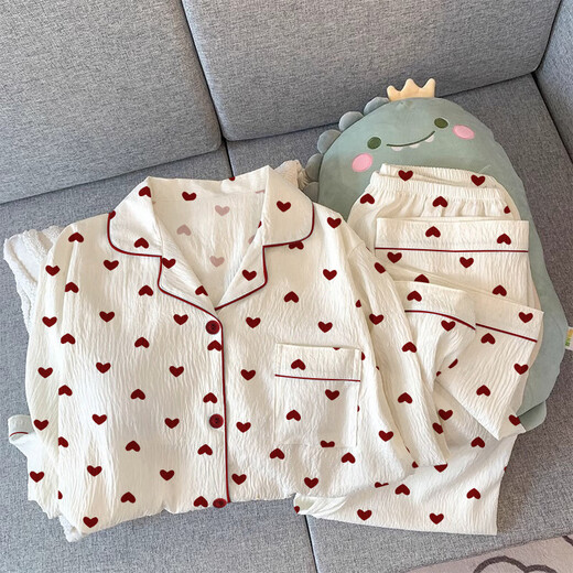 ZIPJBXins小香风爱心印花睡衣女春秋2025甜美少女家居服套装 套KK-3527(长袖套装) M 【建议80-100斤】