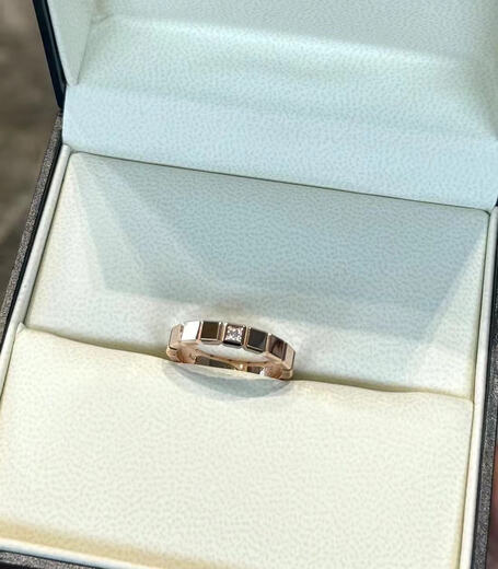 CAOX925 sterling silver small ice cube ring square row diamond wide and narrow version 18k gold inlaid diamond men and women plain circle couple wedding ring single diamond rose gold size 5