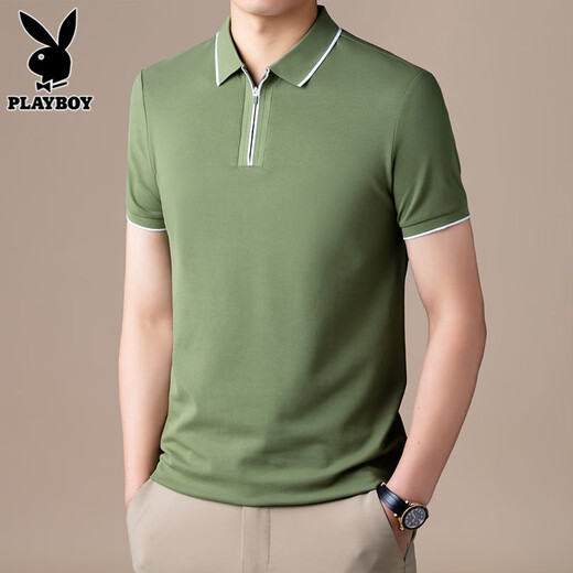 花花公子（PLAYBOY）高端半拉链Polo衫男士短袖t恤夏季新款宽松冰丝半袖上衣服男T舒适 FYMB9276石墨灰 XL 【121-140斤】