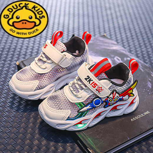 
G.DUCKKIDS little yellow duck 1-15 year old children's hollow breathable mesh shoes for children's lighting sneakers for children's new summer Ultraman shoes Blue single net [summer style] A829 28 Inner length 17.5cm