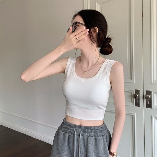 2025款马甲夏上衣吊带小背心女短款辣妹露脐无胸垫运动小背心女 单件装：白色 均码 大【100-135斤】
