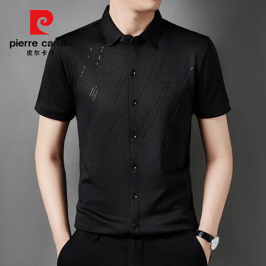 
Pierre cardin summer traceless ice silk free short-sleeved shirt for men's elastic new casual men's French short-sleeved shirt 6622 black L Recommended 105-120Jin [Jin equals 0.5 kg]