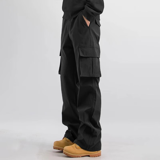 Homlean American funktionale Arbeithose Herren Sommer vielseitiger loser gerader Retro Casualhose HF03 Black XL