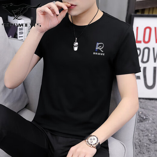 
Seven Wolf Ice Silk Modal Men's Short Sleeve T-Shirt Summer 2025 New Fashion High-end T-Sleeve T-Shirt Top Men's Clothes D1423 White M 100Jin[Jin equals 0.5 kg]-110Jin[Jin equals 0.5 kg]