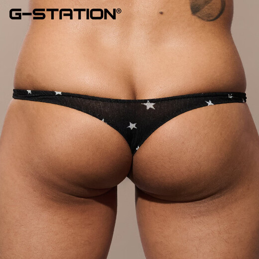 G-STATION sexy Japanese small style men's thong star polyester small mesh breathable quick-drying underwear white L