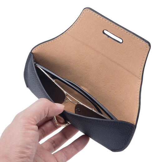 Sanqihu's new portable glasses bag sunglasses storage bag genuine leather literary high-value sunglasses box men and women trendy black