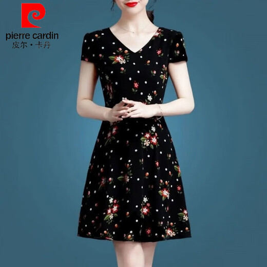 皮尔卡丹（pierre cardin）冰丝碎花连衣裙中长款2025新款洋气印花中老年妈妈装显瘦裙子 冰丝9905裙 M 100斤
