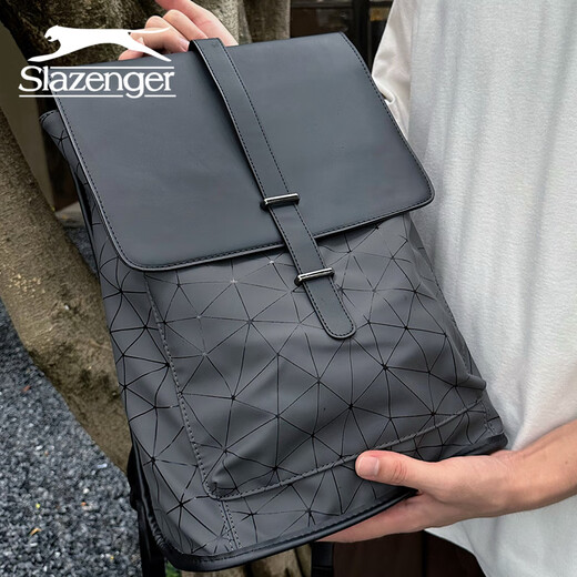 史莱辛格（Slazenger）/史莱辛格时尚高街不规则几何菱格印花 PU 背包双肩包 菱格深灰