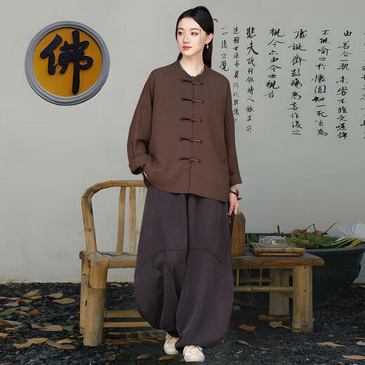 Lijing Tian Lay Buddhist Costumes pour femmes vêtements bouddhistes en coton en coton et combinaisons d'été de style bouddhiste de style zen de style zen pour femmes pliage des costumes de save chinois (ensemble à deux pièces) couleur de chanvre (coton de ramie) top 834 m () toutes taille de taille chinoise (deux pièces)