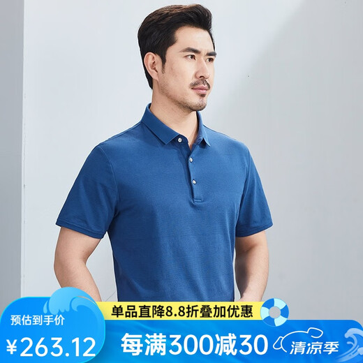 Hongdu kurzärmelige T-Shirt Herrengeschäft mit mittlerem Alter lässig dünn Lösches Blau-Arbeit Gentleman's halbärmelig T-Shirt Blue Th6223-1 M 170/88a