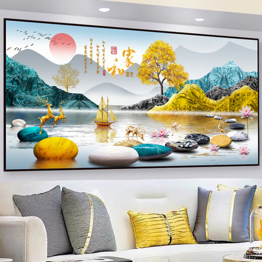 Light luxury living room decoration painting self-adhesive painting sofa background wall 3D three-dimensional landscape painting wall sticker wallpaper mural sticker home and everything goes well-TH-1278 No. 1 x Print border x with self-back glue