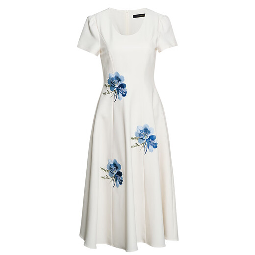 ROEYSHOUSE new Chinese embroidered dress for women 2025 summer elegant large hem skirt 12156 beige S