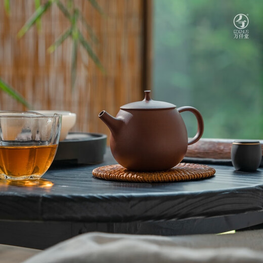 Wanqiantang (Edenus) purple clay teapot, handmade Yixing purple clay teapot, high-end Kung Fu tea set 225ml, a harmonious atmosphere