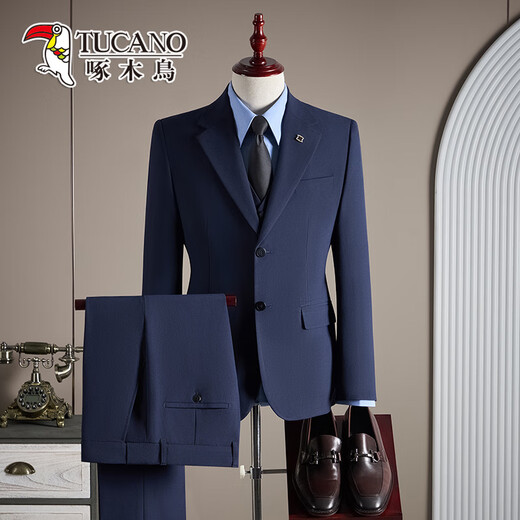 Woodpecker Men's Suit Suit High-end and Handsome Business Formal Work Wear 2025 New Slim Casual Suit Jacket Navy Blue (Suit + Pants) XL Recommended 135 Jin Jin is equal to within 0.5 kg