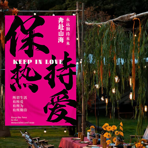 溥畔网红打卡户外露营氛围感装饰布卧室餐厅高级背景布墙布毛笔字挂布 4877-喜乐02 【四角打孔】120高*90宽厘米  +