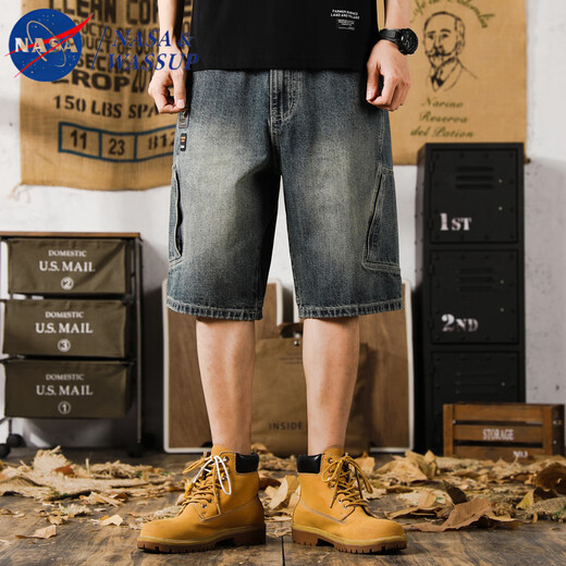 nasawassup潮牌美式休闲宽松复古多口袋牛仔短裤男5分ins夏季薄款凉感五分裤 9926蓝色 30 适合115-125斤