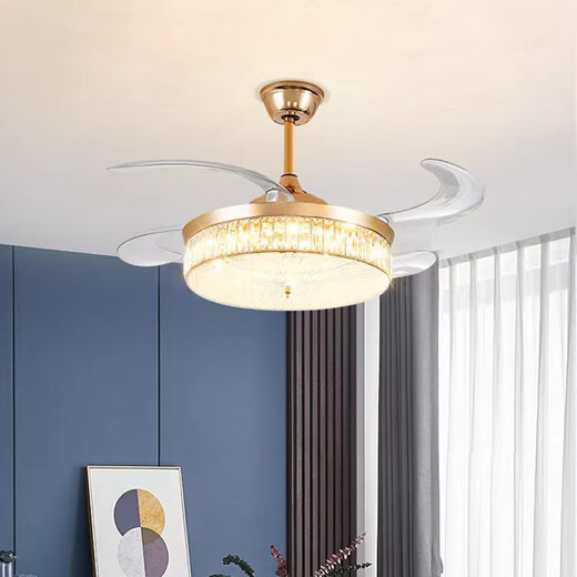 Leichte luxuriöse Kristallventilator leichte Schlafzimmer Esszimmer Unsichtbarer Decke Variable Frequenz Deckenleuchte Wohnzimmer Großer Windkraft Stille elektrische Lüfter 9274 Modell [Drei-Farben-Licht unterstützt Tmall Elf] 42 Zoll