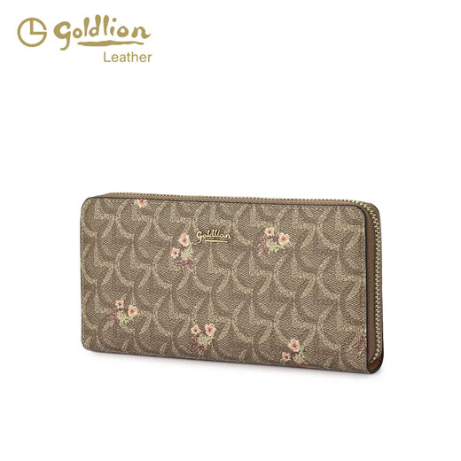 金利来（Goldlion）钱包长款女轻奢新款时尚手拿包印花多功能零钱包女钱夹手包 卡其