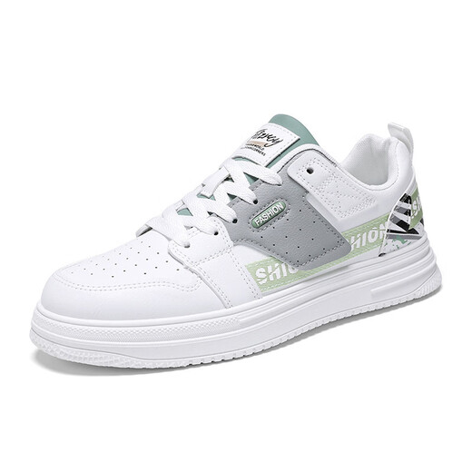 Huaqing Spring Men's Shoes New Breathable White Shoes White Style Coreano Mas de moda Sports y zapatillas de tablero casual de suela gruesa y zapatos de moda 9195 White 39