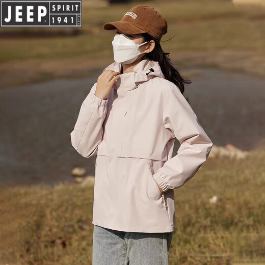 吉普（JEEP）单层冲锋衣女户外春秋季新款防风防水外套女薄款山系运动登山服男 女 雪柔紫 L