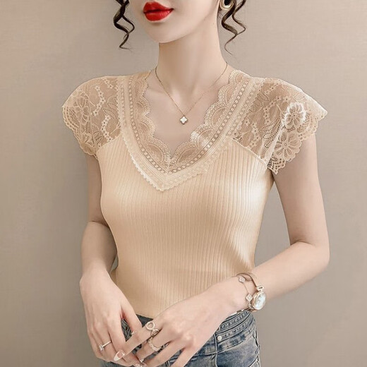 Chaleco de correa interior de encaje para mujeres Nuevo estilo para mujeres con camiseta de base delgada versátil de gran tamaño versátil camiseta Top Summer 3519 S 75-95Jin [Jin equivale a 0.5 kg]