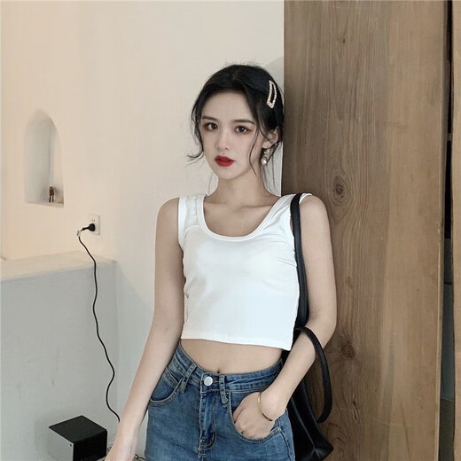 2025款马甲夏上衣吊带小背心女短款辣妹露脐无胸垫运动小背心女 单件装：白色 均码 大【100-135斤】
