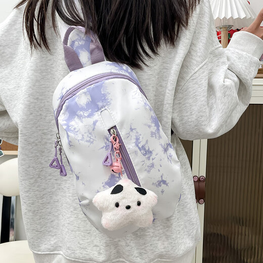扎染小众设计斜挎背包男日系ins简约百搭小包包女小清新少女胸包 紫色 无挂件