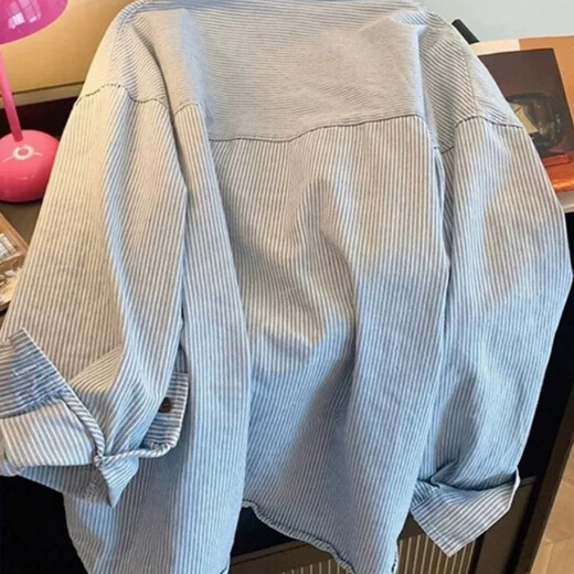 Xinnan blue striped long-sleeved shirt women's spring and autumn tops 2026 new loose design retro contrasting color coat shirt M size recommended 100-115 Jin Jin equals 0.5 kg