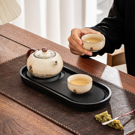Porcelain brand tea set, tea set, one pot, one cup, high-end ceramic Xi Shi pot, Kung Fu tea cup, one person drinking tea set, black pottery Xi Shi pot, 1 cup, one person drinking
