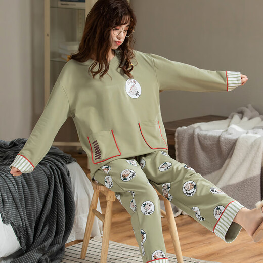 Yalu Pyjamas Frauen Frühlings- und Herbst Pure Cotton Long Sleeve Herbst Herbst Koreanische Version 2025 Neues Student Home Clothing Set OY679G M (geeignet für Gewicht 80-100 Jin [Jin Equals Equals 0,5 kg])
