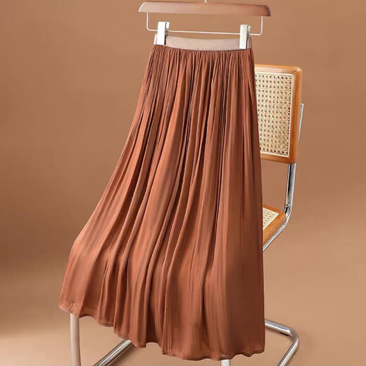 Temperamental light-sensing skirt for women 2025 slim and slim mid-length A-line skirt draped and flowing summer Ougen yarn skirt 1343 brown L Recommended [110-125Jin[Jin equals 0.5 kg]]