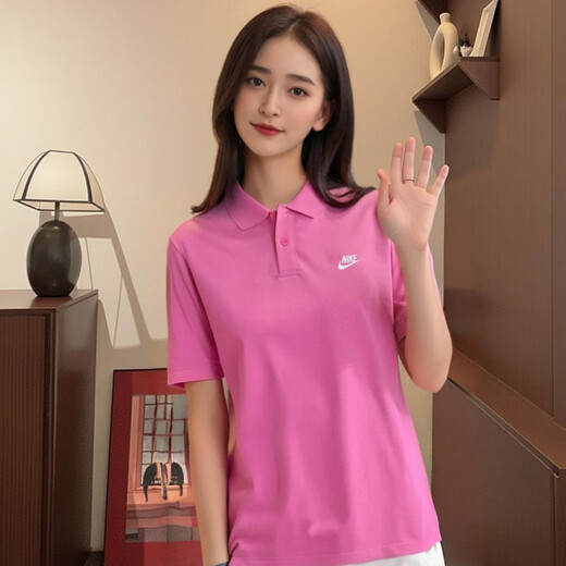 耐克（NIKE）粉色POLO衫夏季新款翻领短袖女上衣纯棉运动T恤宽松半袖春夏休闲 粉色FN3895-675 S