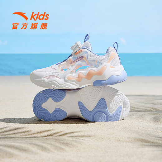 ANTA children's sandals, girls' shoes, 2025 summer new knob buckle breathable frame shoes, Baotou Yunyi beach shoes, girls, white/lotus orange 6910H-2 39