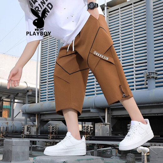 Playboy (Playboy) Teenager Workwear Cropped Hosen Herren Sommer Dünne Freizeitshorts loser, gerade sechsbeinige Hosen geschnittene Hosen Strandhosen 6629 Cropped Hosen - Beige 2xl