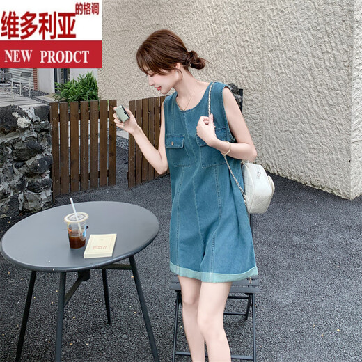 
Victoria's style sleeveless work suit denim overalls for women's summer 2025 new small jumpsuit shorts American retro popular denim blue XS (recommended 95 Jin [Jin equals 0.5 kg])