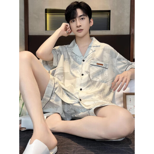 黛安芬猫人睡衣男士夏季2025新款冰丝短袖薄款夏天青少年男生家居服丝绸套装 凉感冰丝G723 L (建议身高170左右，体重100-