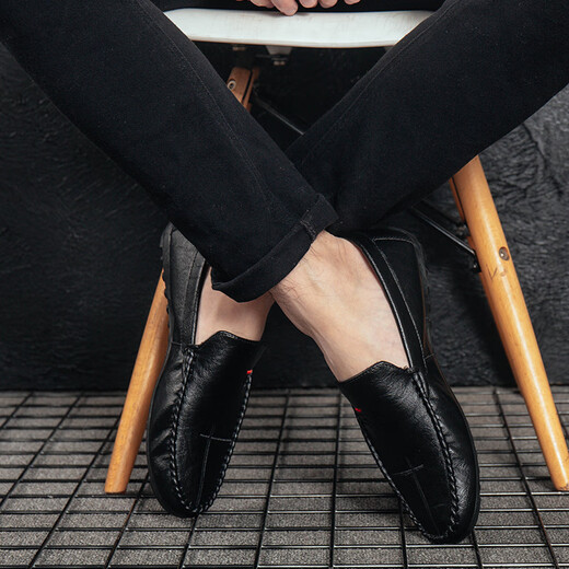 
Seven Wolfs Spring and Summer 2025 new Doudou shoes men's leather shoes Korean version driving shoes lazy shoes social trend casual men's shoes black 9880 39