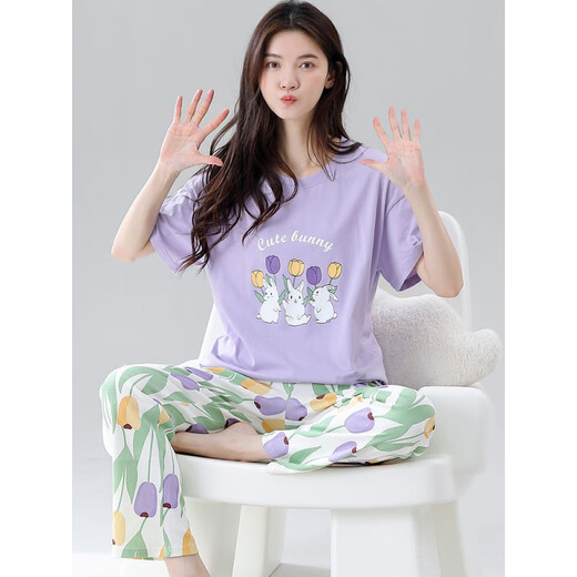 雅鹿睡衣女款夏季棉短袖长裤卡通甜美少女夏感家居服套装 Z9711 啄木鸟正品 2XL 【建议140-160斤穿】