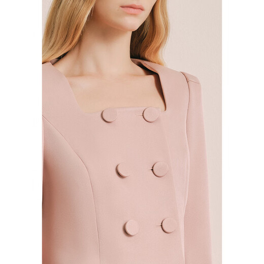 OBBLIGATO Autumn and Winter Smoke Gray Pink Shoulder Pads Square Collar Covered Button Short Jacket Single Skirt Smoke Pink M