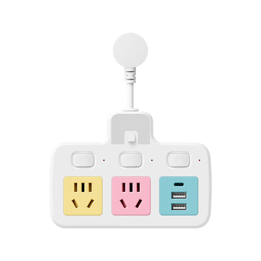 Macaron color conversion plug, short-line converter plug, Xiaomi's same model, one-turn multi-hole sub-control conversion socket, USB night light power converter row plug, flexible wired, one-turn two-point control ordinary model