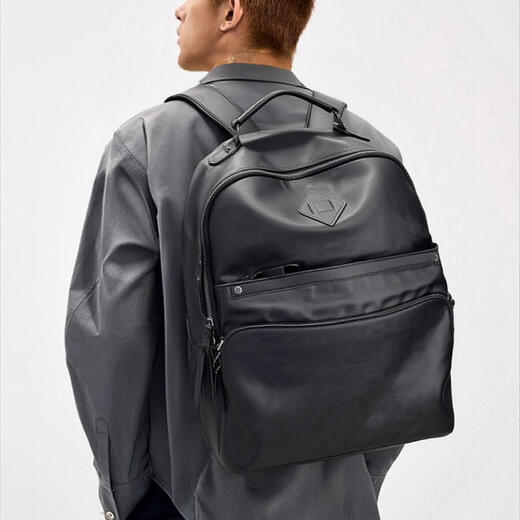 欧伦驰（OULUNCHI）真皮背包男士双肩包大容量商务出差旅行包头层牛皮高级感电脑书包 黑色 33*16*47CM