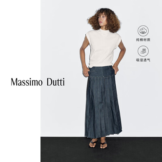 Massimo Dutti Herbst Neues Produkt 2025 Frauenkleidung Retro Denim Denim Simple Commuter Style Box Falten -Jeansrock 05201601 Dunkelblau XS (165/66A)